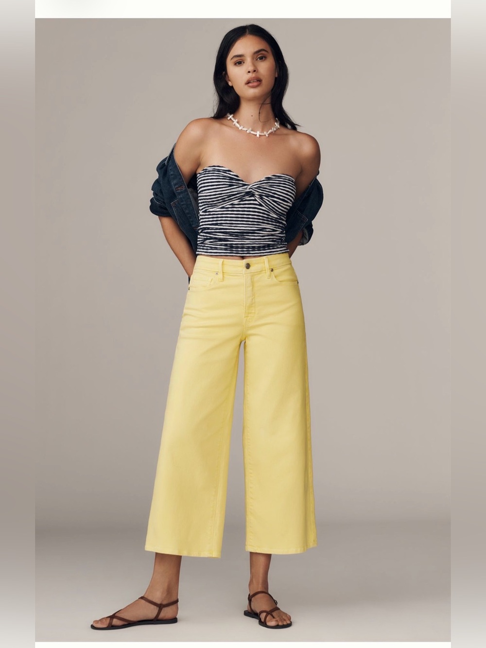 Good American Good Waist Palazzo High-Rise Crop Yellow Jeans